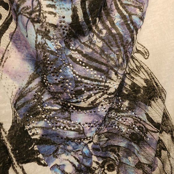 Express White Drape Neck Winged Bling Graphic Top - Picture 2 of 4